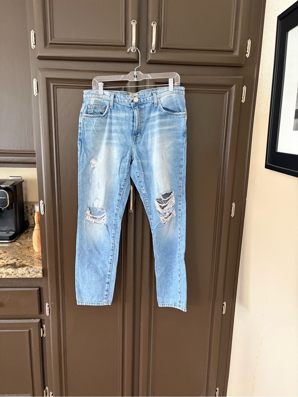 Current/Elliott Faded Light Blue Ripped Boyfriend Jeans